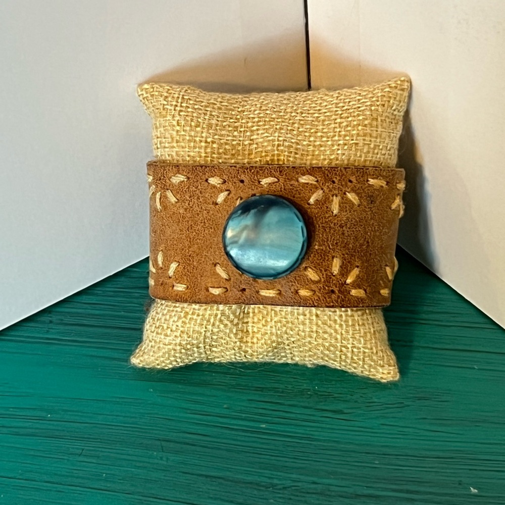 Brown Leather Bracelet with Blue Stone